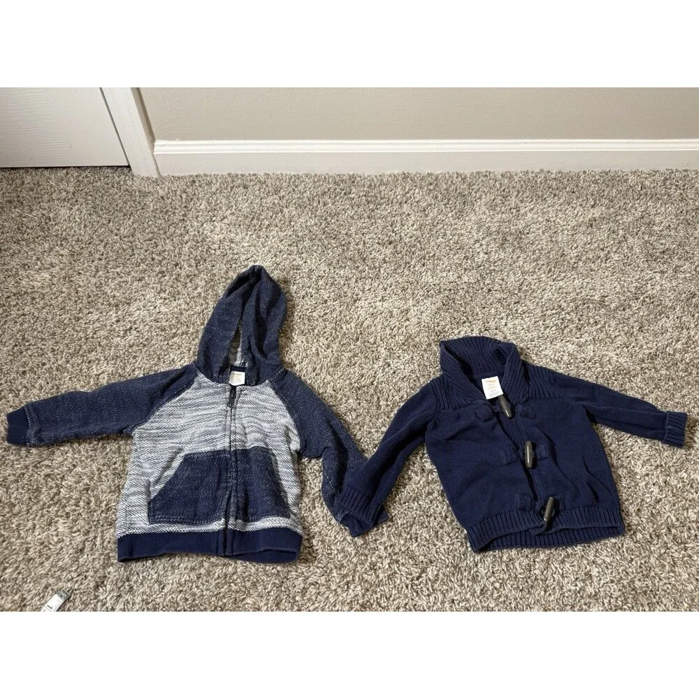 Modern Gymboree Navy Blue Knit Cardigan & Zip Hooded Sweater Lot Baby 6-12 Month